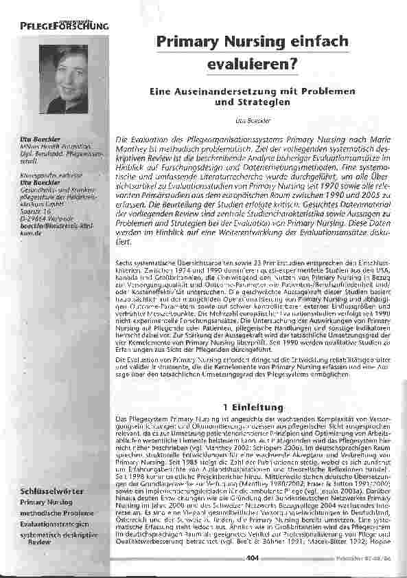 Vorschauseite 1: Primary Nursing einfach evaluieren?