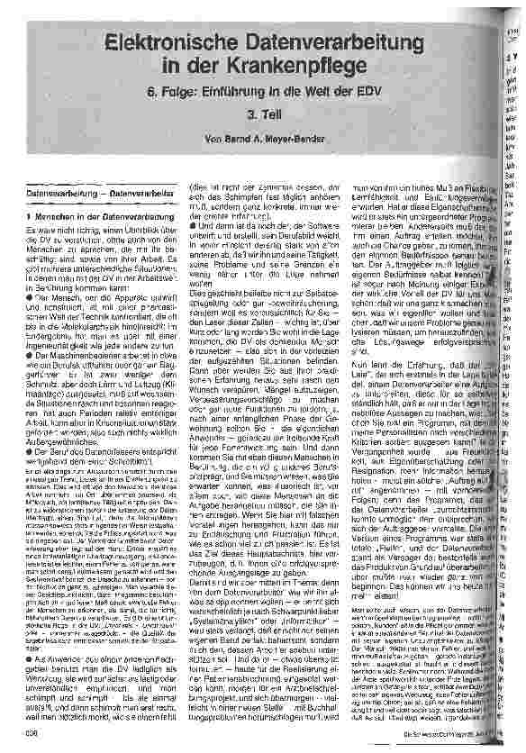 Vorschauseite 1: Elektronische Datenverarbeitung in der Krankenpflege 6. Folge: Einführung in die Welt der EDV