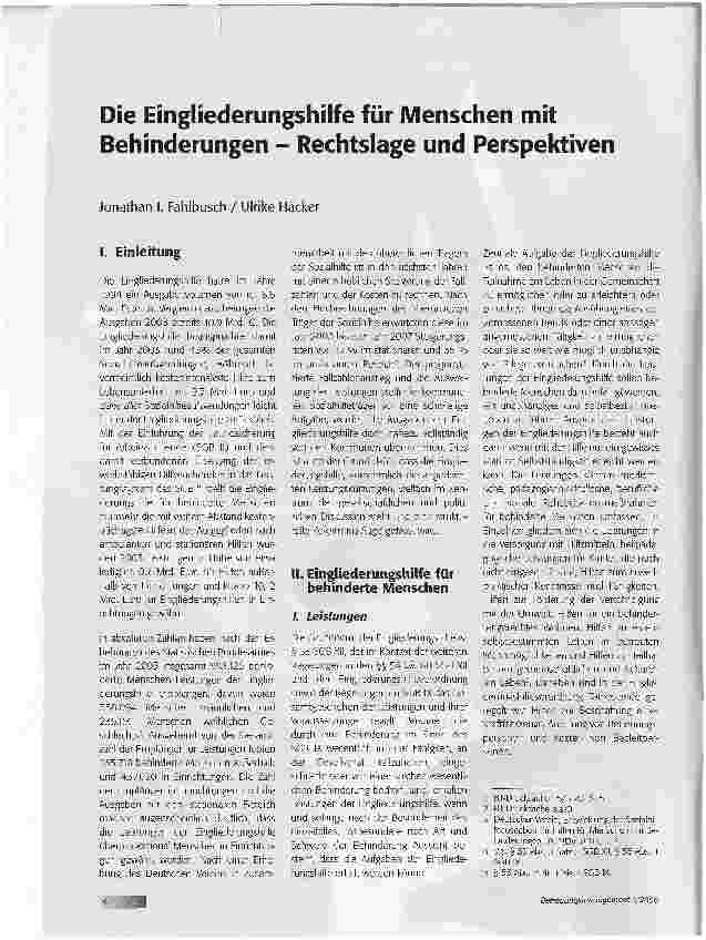 Vorschauseite 1: Die Eingliederungshilfe für Menschen mit Behinderungen - Rechtslage und Perspektiven