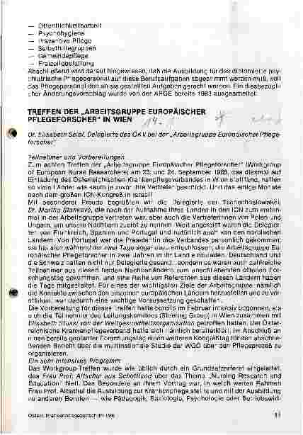 Vorschauseite 1: Treffen der Arbeitsgruppe europäischer Pflegeforscher in Wien