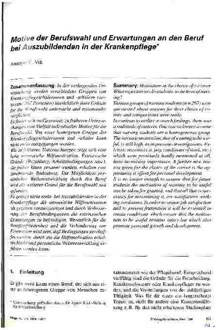 Vorschauseite 1: Motive der Berufswahl und Erwartungen an den Beruf bei Auszubildenden in der Krankenpflege