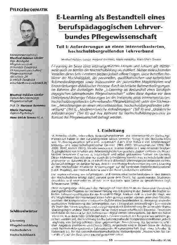 Vorschauseite 1: E-Learning als Bestandteil eines berufspädagogischen Lehrverbundes Pflegewissenschaft