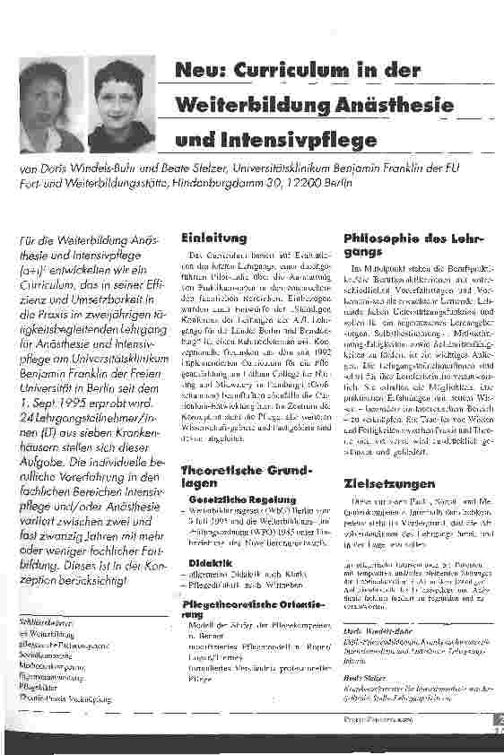 Vorschauseite 1: Neu: Curriculum in der Weiterbildung Anästhesie und Intensivpflege