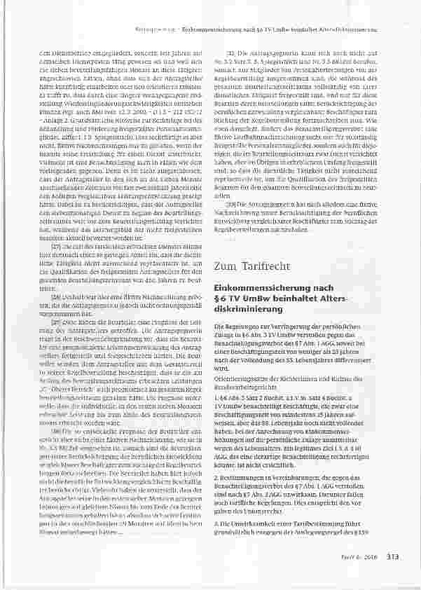 Vorschauseite 1: Einkommenssicherung nach §6 TV UmBw beinhaitet Altersdiskriminierung