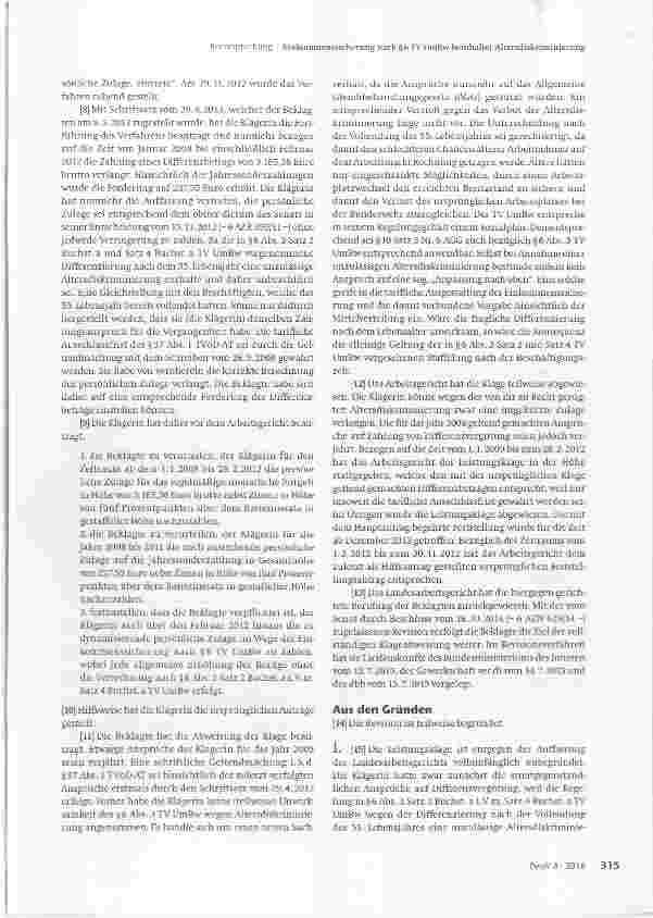 Vorschauseite 3: Einkommenssicherung nach §6 TV UmBw beinhaitet Altersdiskriminierung