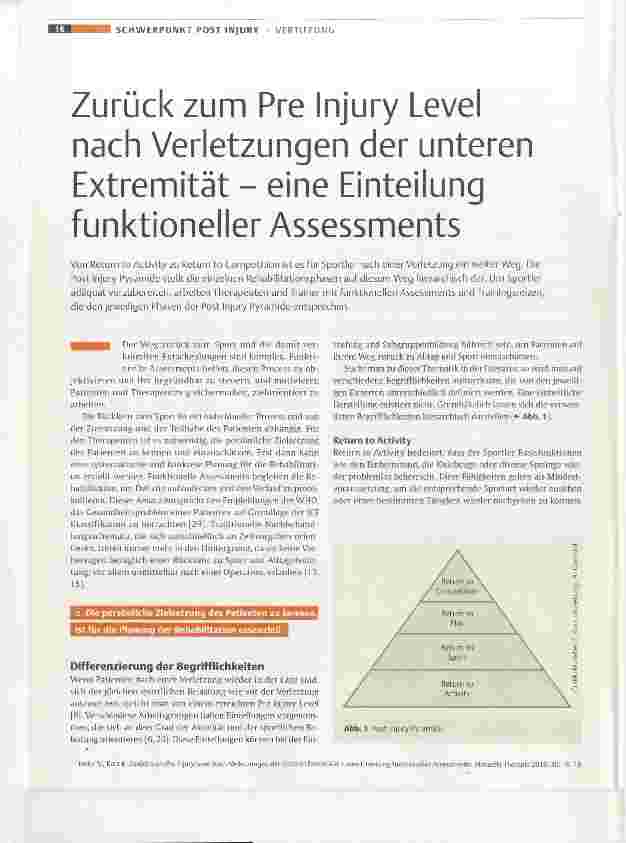 Vorschauseite 1: Zurück zum Pre Injury Level nach Verletzungen der unteren Extremität - eine Einteilung funktioneller Assessments