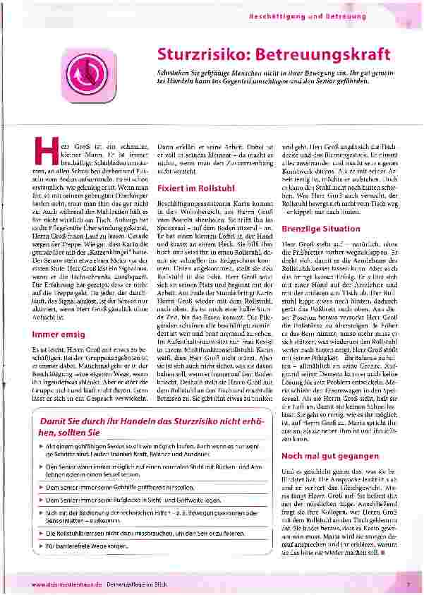 Vorschauseite 1: Sturzrisiko: Betreuungskraft