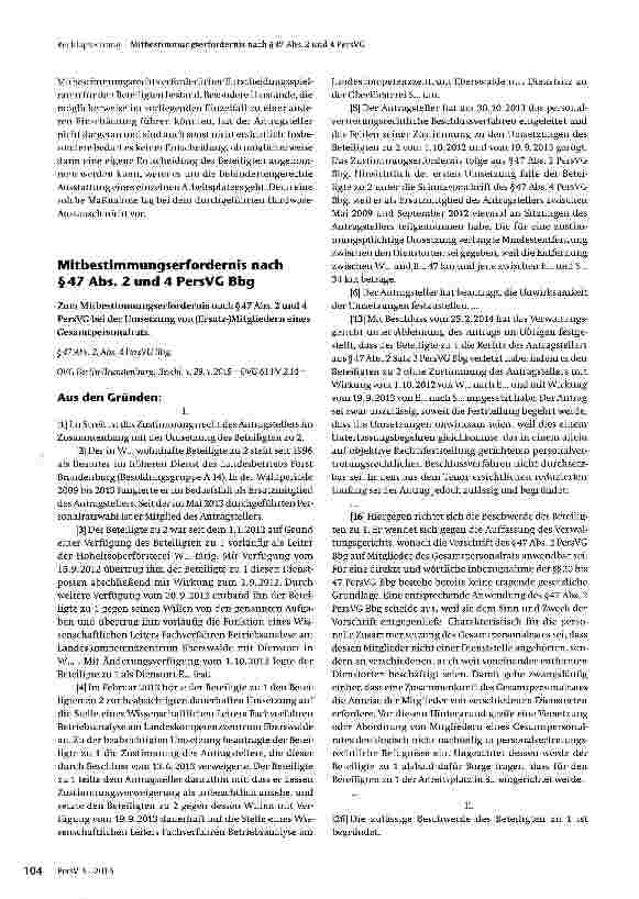 Vorschauseite 1: Mitbestimmungserfordernis nach §47 Abs. 2 und 4 PersVG Bbg