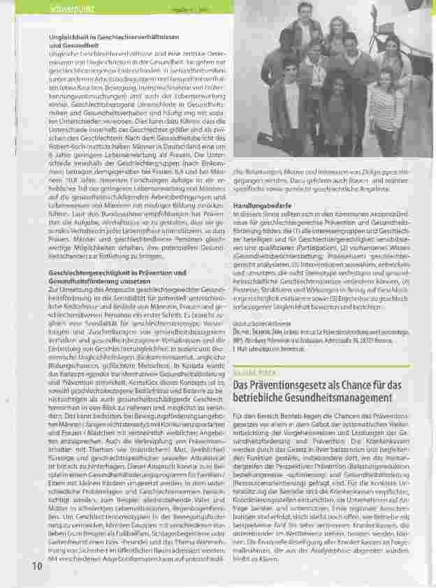 Vorschauseite 1: Das Präventionsgesetz als Chance für das betriebliche Gesundheitsmanagement