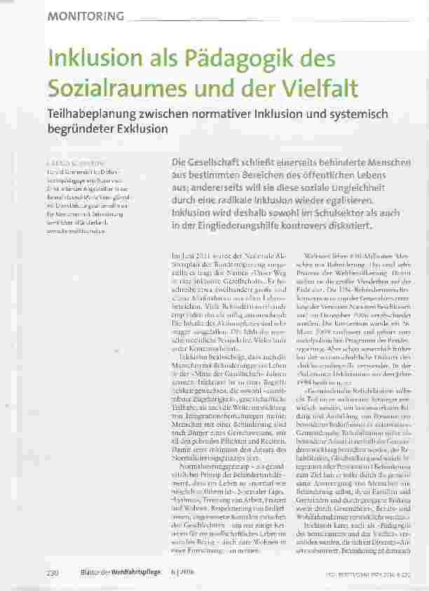 Vorschauseite 1: Inklusion als Pädagogik des Sozialraumes und der Vielfalt