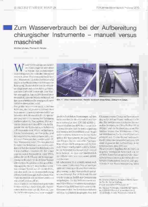 Vorschauseite 1: Zum Wasserverbrauch bei der Aufbereitung chirurgischer Instrumente manuell versus maschinell