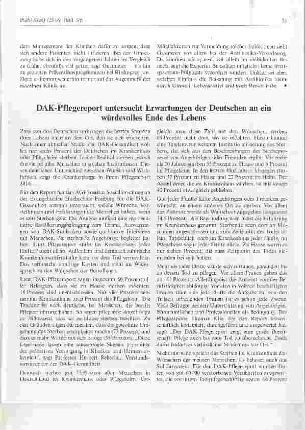 Vorschauseite 1: DAK-Pflegereport untersucht Erwartungen der Deutschen an ein würdevolles Ende des Lebens