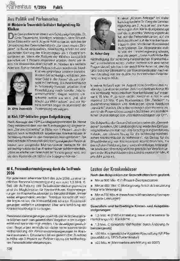 Vorschauseite 4: 750 Mio. € Kürzung der Klinikbudgets nicht verkraftbarBundesweite Kampagne der Krankenhäuser zur Gesundheitsreform