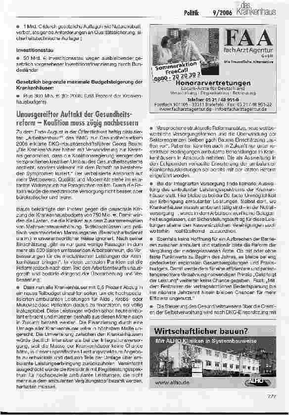Vorschauseite 5: 750 Mio. € Kürzung der Klinikbudgets nicht verkraftbarBundesweite Kampagne der Krankenhäuser zur Gesundheitsreform