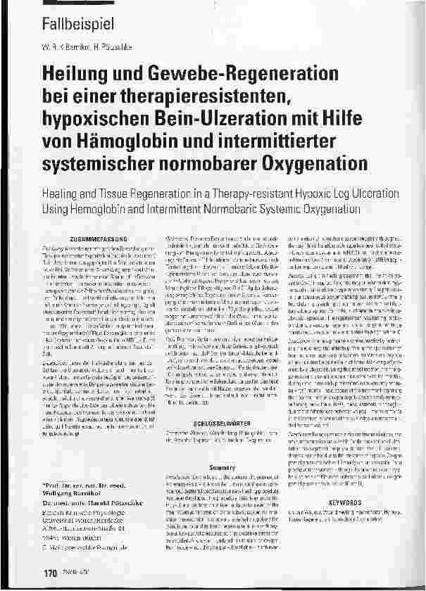 Vorschauseite 1: Heilung und Gewebe-Regeneration bei einer therapieresistenten, hypoxischen Bein-Ulzeration mit Hilfe von Hämoglobin und intermittierter systemischer normobarer Oxygenation