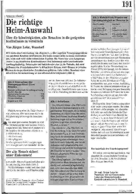 Vorschauseite 1: Die richtige Heim-Auswahl / Über die Schwierigkeit, alter Menschen in die geeigneten Institutionen zu vermitteln