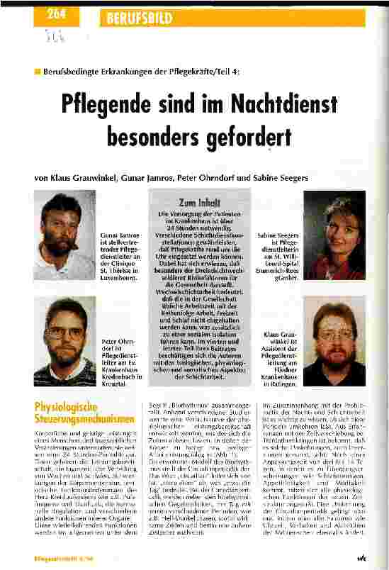 Vorschauseite 1: Pflegende sind im Nachtdienst besonders gefordert Berufsbedingte Erkrankungen der Pflegekräfte/Teil 4