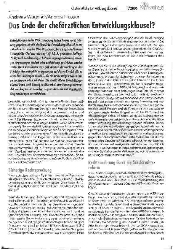 Vorschauseite 1: Das Ende der chefärztlichen Entwicklungsklausel?