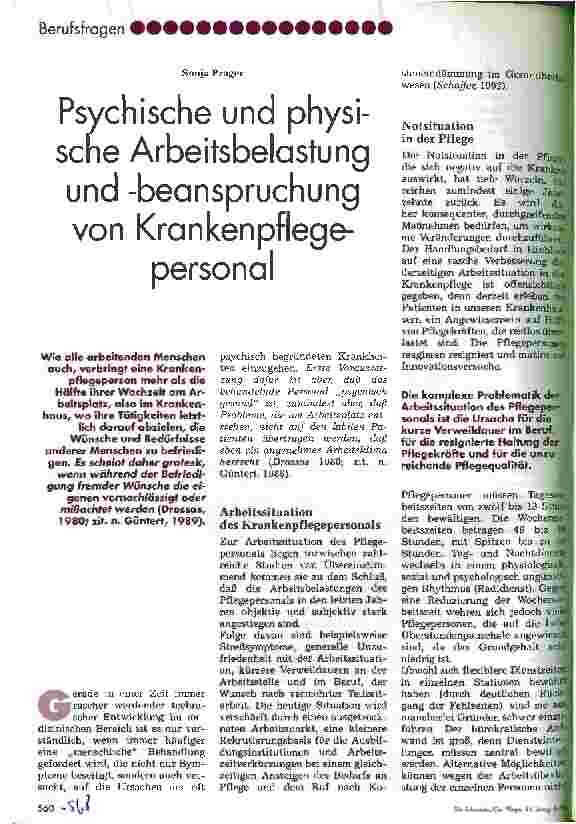 Vorschauseite 1: Psychische und physische Arbeitsbelastung und -beanspruchung von Krankenpflegepersonal