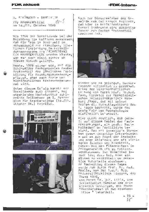 Vorschauseite 1: 3. Schönwald-Symposium für Krankenpflege am 10/11. Oktober 1986