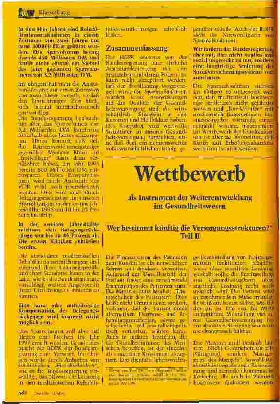 Vorschauseite 1: Wettbewerb als Instrument der Weiterentwicklung im Gesundheitswesen Wer bestimmt künftig die Versorgungsstrukturen? - Teil II