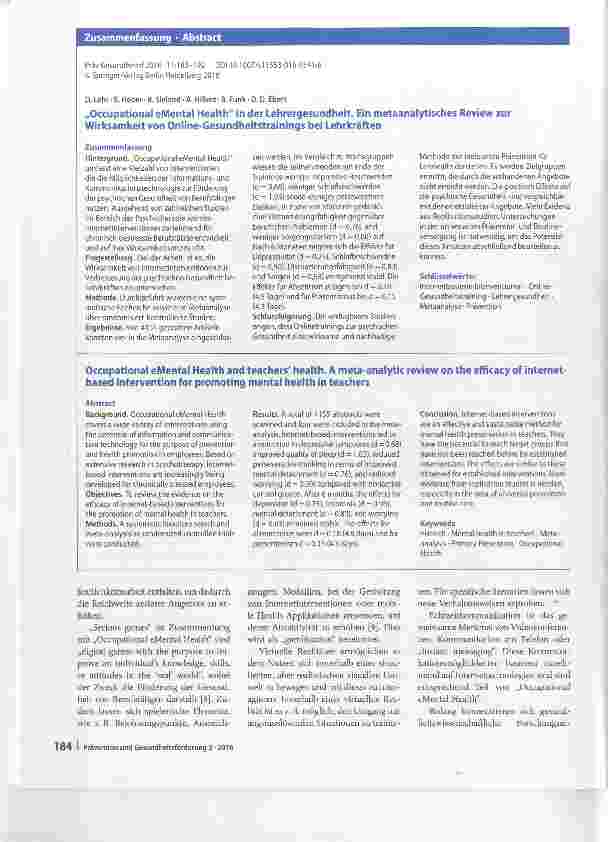 Vorschauseite 3: „Occupational eMental Health in der Lehrergesundheit
