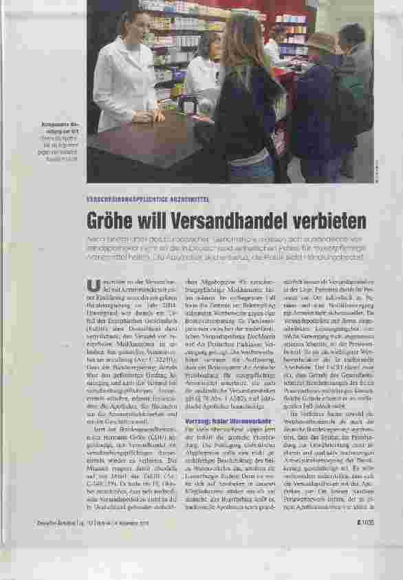 Vorschauseite 1: Gröhe will Versandhandel verbieten