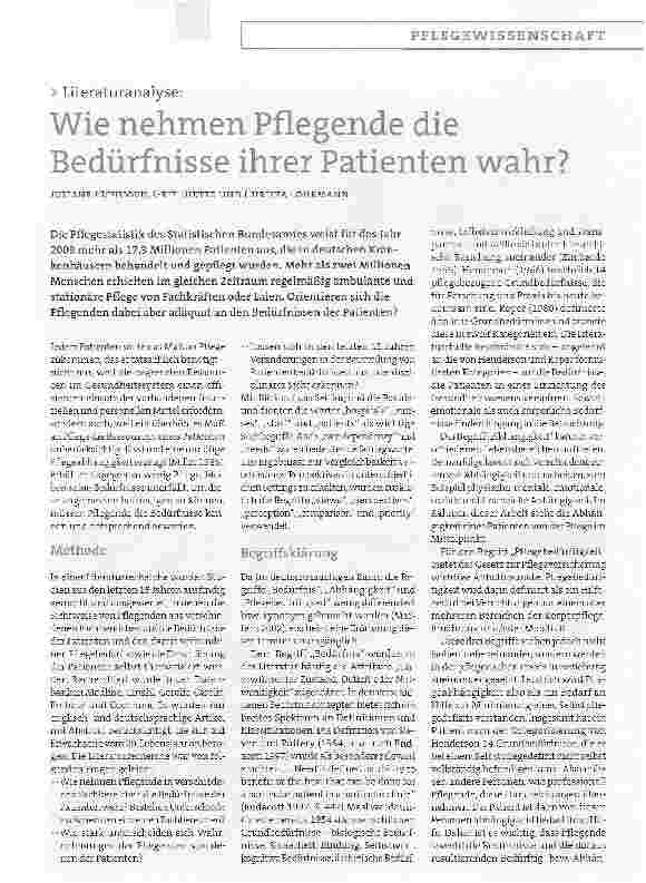Vorschauseite 1: Wie nehmen Pflegende die Bedürfnisse ihrer Patienten wahr?