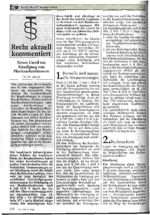 Vorschauseite 1: Recht aktuell kommentiert Neues Urteil zur Kündigung von Plankrankenhäuser