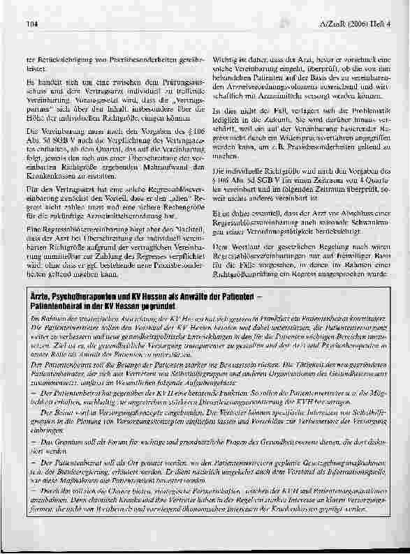 Vorschauseite 2: Hat der Arzt einen Anspruch auf Abschluss einer Regressablösevereinbarung auch bei Wirtschaftlichkeitsprüfungen?