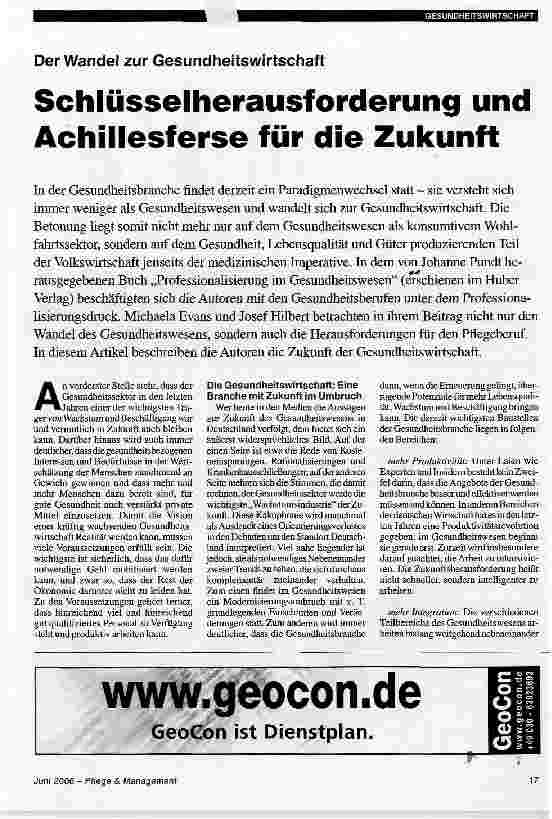 Vorschauseite 1: Der Wandel zur GesundheitswirtschaftSchlüsselherausforderung und Achillesferse für die Zukunft