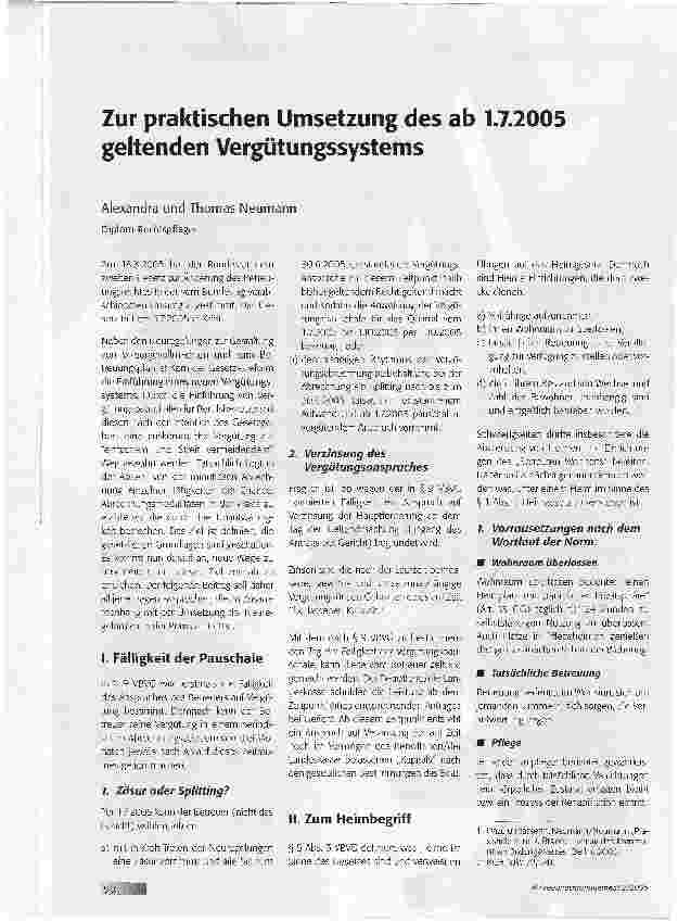 Vorschauseite 1: Zur praktischen Umsetzung des ab 1.7.2005 geltenden Vergütungssystems