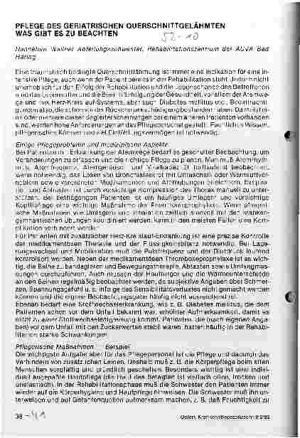 Vorschauseite 1: Pflege des geratrischen Querschnittgelähmten Was gibt es zu beachten