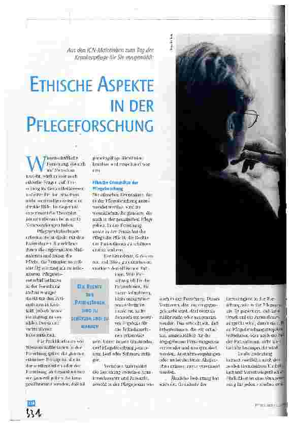 Vorschauseite 1: Ethische Aspekte in der Pflegeforschung Aus den ICN-Materialien zum Tag der Krankenpflege für Sie ausgewählt