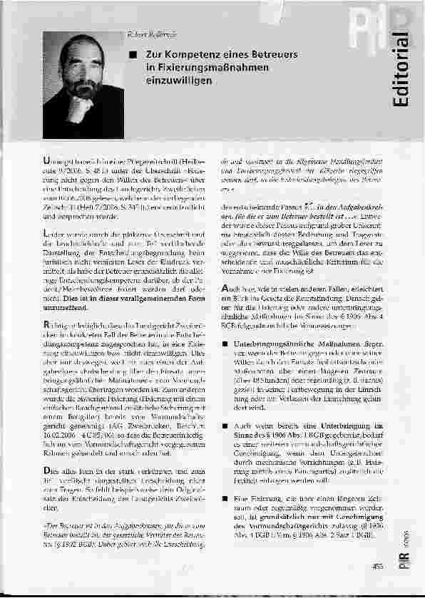 Vorschauseite 1: Zur Kompetenz eines Betreuers in Fixierungsmaßnahmen einzuwilligen