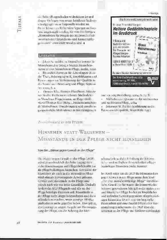 Vorschauseite 1: ZIVILCOURAGE IN DER PFLEGE: HINSEHEN STATT WEGSEHEN - MISSSTÄNDE IN DER PFLEGE NICHT HINNEHMEN