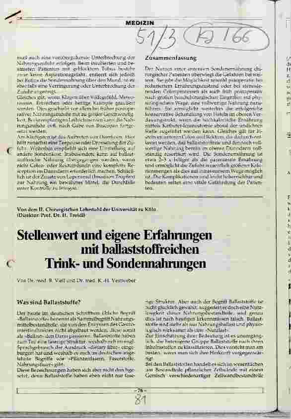 Vorschauseite 1: Stellenwert und eigene Erfahrungen mit ballaststoffreichen Trink-und Sondennahrungen