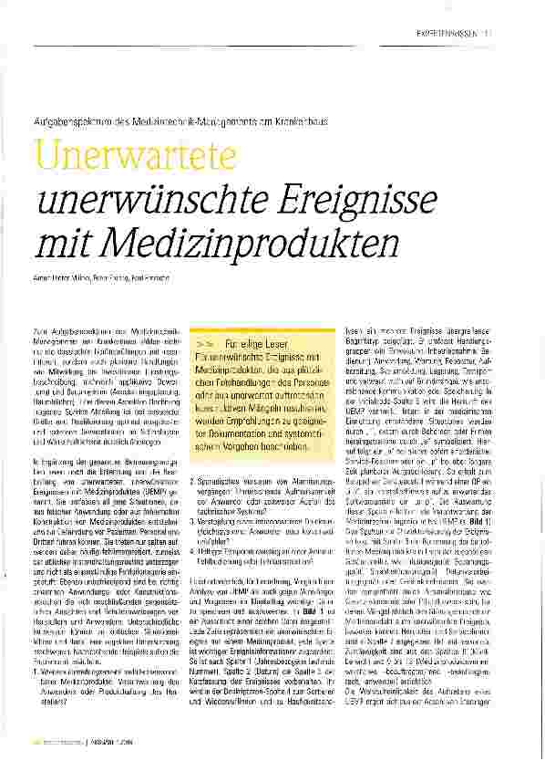 Vorschauseite 1: Unerwartete unerwünschte Ereignisse mit Medizinprodukten