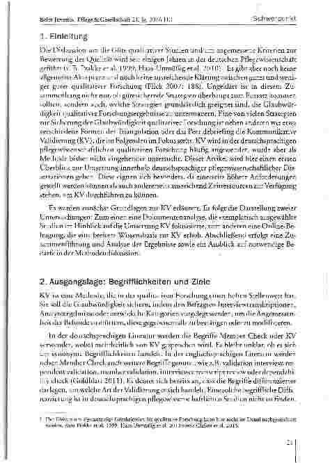 Vorschauseite 2: Die kommunikative Validierung als Gütekriterium in der deutschsprachigen qualitativen pflegewissenschaftlichen Forschung