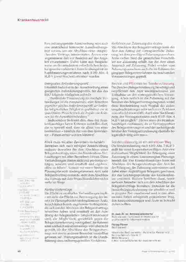 Vorschauseite 3: Belegärztliche Sonderzulassung trotz Zulassungsbeschränkungen