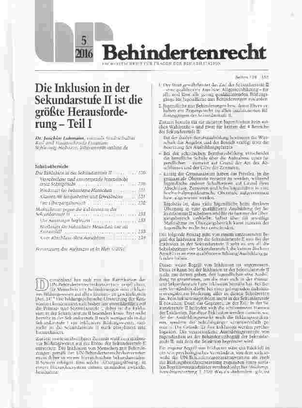 Vorschauseite 1: Die Inklusion in der Sekundarstufe II ist die größte Herausforderung Teil I