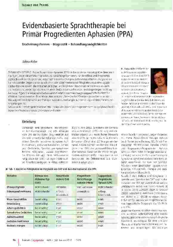Vorschauseite 1: Evidenzbasierte Sprachtherapie bei Primär Progredienten Aphasien (PPA)