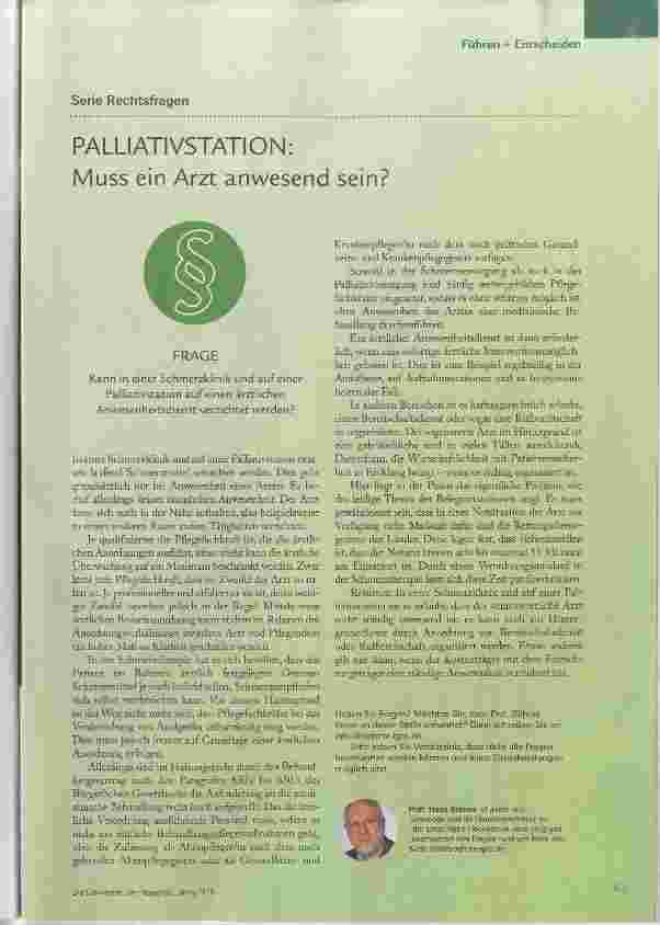 Vorschauseite 1: PALLIATIVSTATION: Muss ein Arzt anwesend sein?