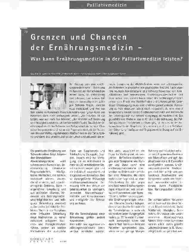Vorschauseite 1: Grenzen und Chancen der ErnährungsmedizinWas kann Ernährungsmedizin in der Palliativmedizin leisten?