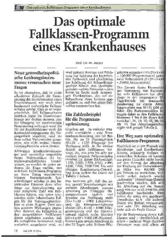 Vorschauseite 1: Das optimale Fallklassen-Progarmm eines Krankenhauses