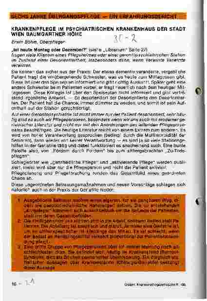 Vorschauseite 1: Krankenpflege im psychiatrischen Krankenhaus der Stadt Wien Baumgartner Höhe