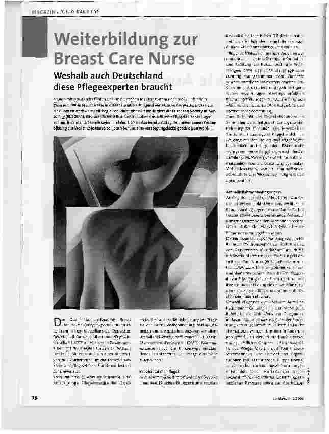 Vorschauseite 1: Weiterbildung zur Breast Care NurseWeshalb auch Deutschland diese Pflegeexperten braucht