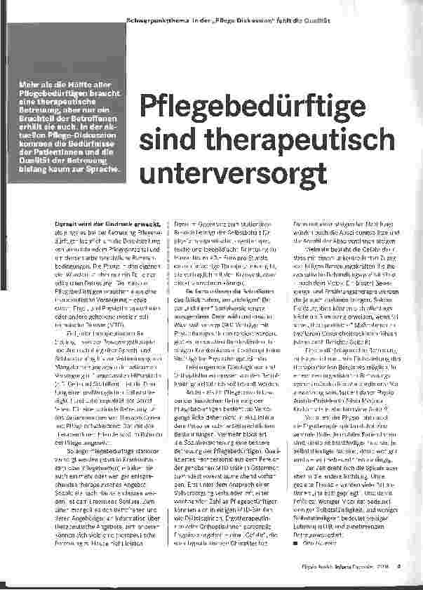 Vorschauseite 1: Pflegebedürftige sind therapeutisch unterversorgt