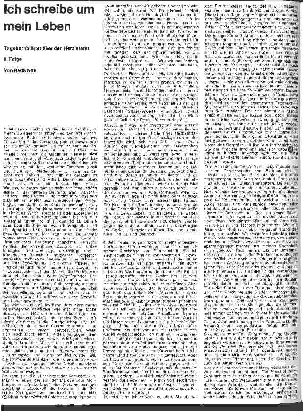 Vorschauseite 1: Ich schreibe um mein Leben 6. Folge: Tagebuchblätter über den Herzinfakt