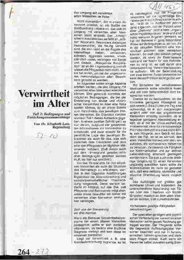 Vorschauseite 1: Verwirrtheit im Alter 2.Teil: Bedingungen und Enstehungszusammenhänge